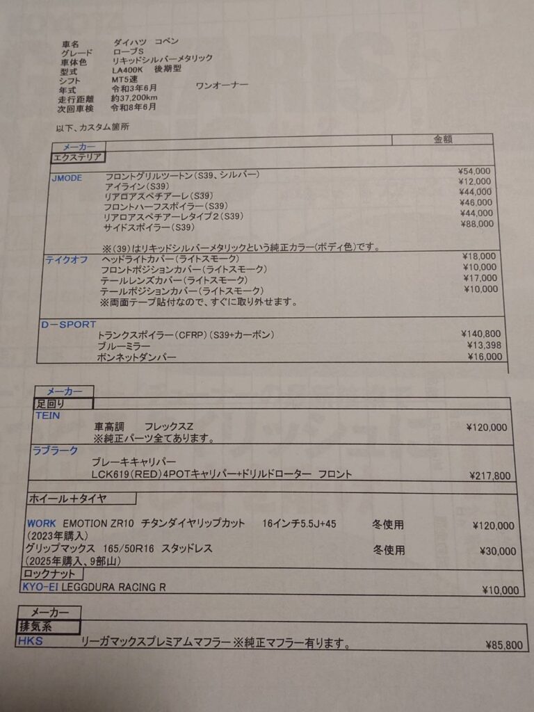 コペンの足回りとブレーキカスタム内容